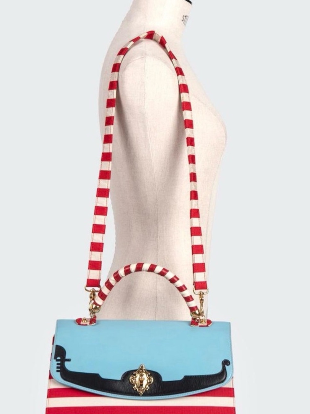 MOSCHINO COUTURE "I Love Venice" Blue Red White Top Handle Bag & Strap - Picture 2 of 9